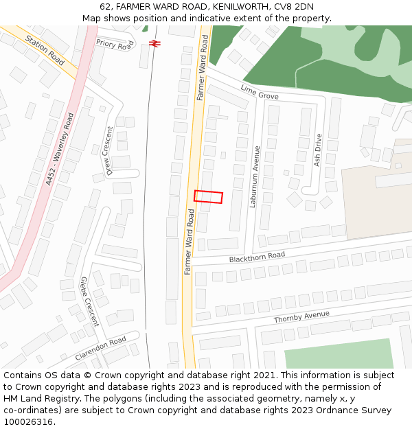 62, FARMER WARD ROAD, KENILWORTH, CV8 2DN: Location map and indicative extent of plot