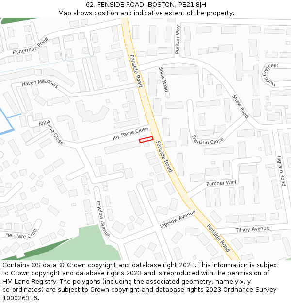 62, FENSIDE ROAD, BOSTON, PE21 8JH: Location map and indicative extent of plot