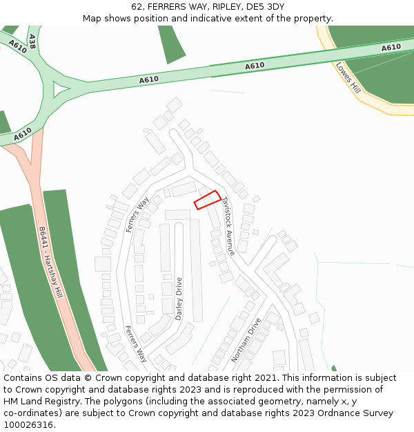 62, FERRERS WAY, RIPLEY, DE5 3DY: Location map and indicative extent of plot