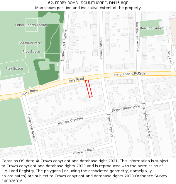 62, FERRY ROAD, SCUNTHORPE, DN15 8QE: Location map and indicative extent of plot