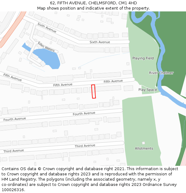 62, FIFTH AVENUE, CHELMSFORD, CM1 4HD: Location map and indicative extent of plot