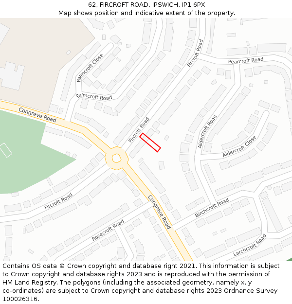 62, FIRCROFT ROAD, IPSWICH, IP1 6PX: Location map and indicative extent of plot