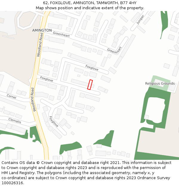 62, FOXGLOVE, AMINGTON, TAMWORTH, B77 4HY: Location map and indicative extent of plot