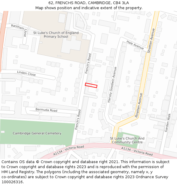 62, FRENCHS ROAD, CAMBRIDGE, CB4 3LA: Location map and indicative extent of plot
