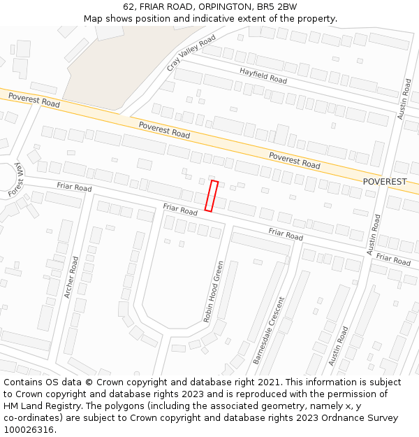 62, FRIAR ROAD, ORPINGTON, BR5 2BW: Location map and indicative extent of plot