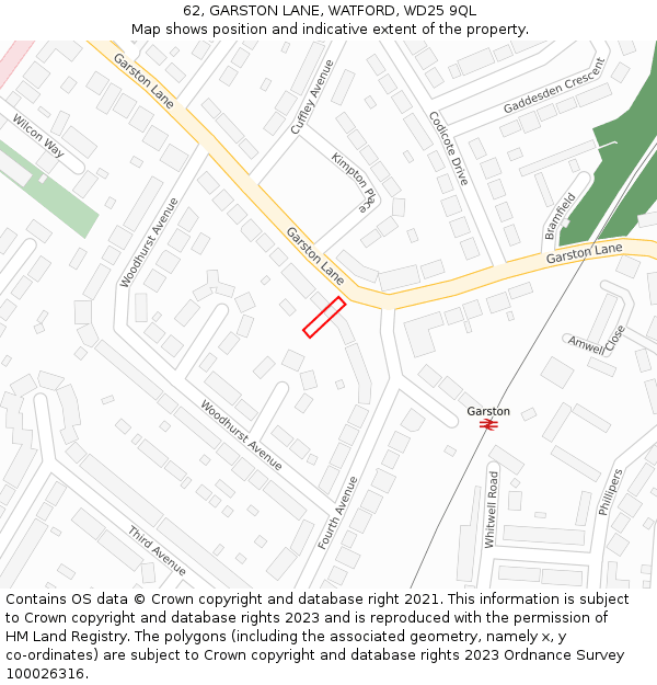 62, GARSTON LANE, WATFORD, WD25 9QL: Location map and indicative extent of plot