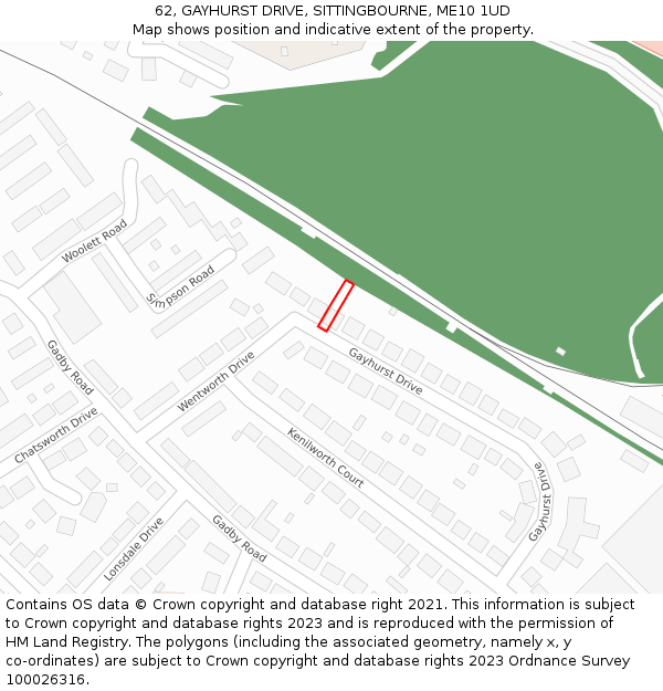 62, GAYHURST DRIVE, SITTINGBOURNE, ME10 1UD: Location map and indicative extent of plot
