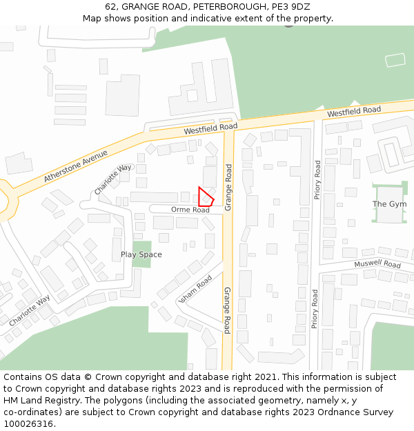 62, GRANGE ROAD, PETERBOROUGH, PE3 9DZ: Location map and indicative extent of plot
