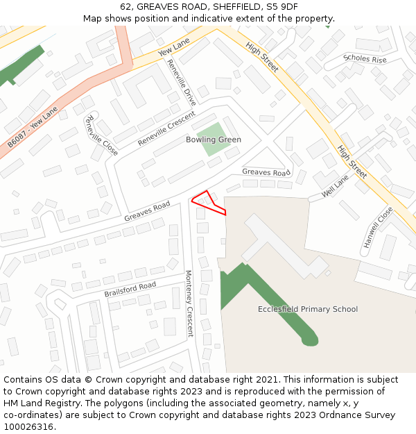 62, GREAVES ROAD, SHEFFIELD, S5 9DF: Location map and indicative extent of plot