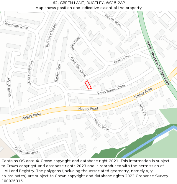 62, GREEN LANE, RUGELEY, WS15 2AP: Location map and indicative extent of plot