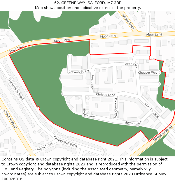 62, GREENE WAY, SALFORD, M7 3BP: Location map and indicative extent of plot