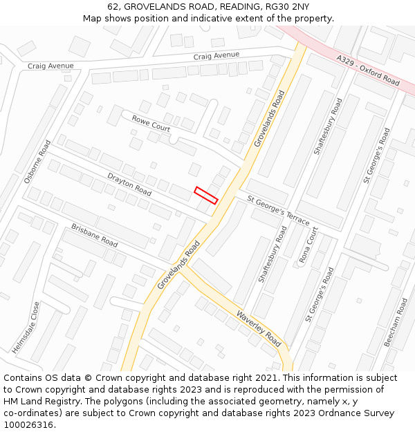 62, GROVELANDS ROAD, READING, RG30 2NY: Location map and indicative extent of plot