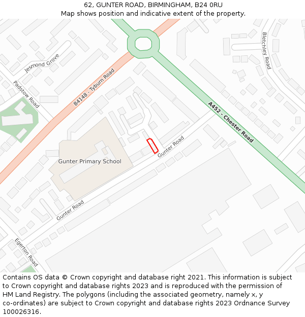 62, GUNTER ROAD, BIRMINGHAM, B24 0RU: Location map and indicative extent of plot