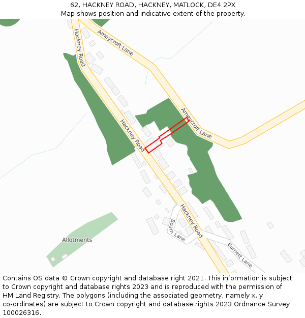 62, HACKNEY ROAD, HACKNEY, MATLOCK, DE4 2PX: Location map and indicative extent of plot