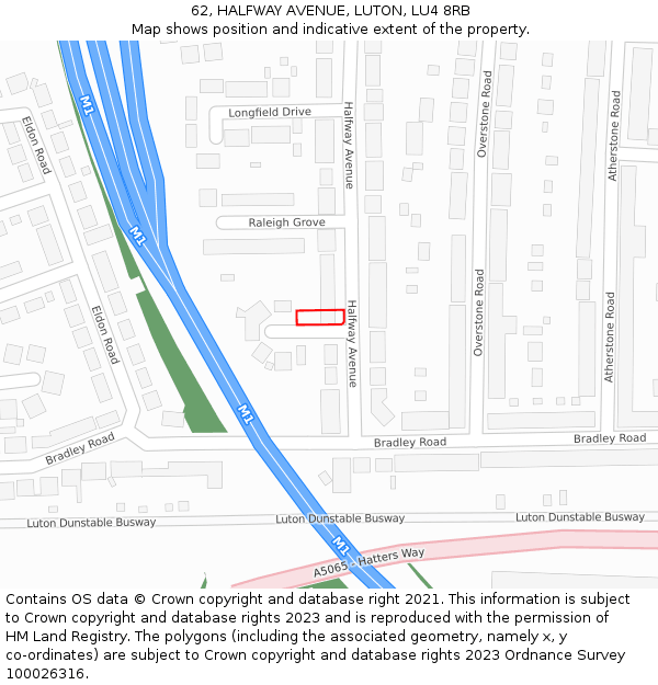 62, HALFWAY AVENUE, LUTON, LU4 8RB: Location map and indicative extent of plot