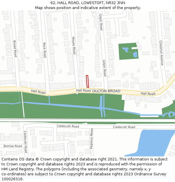 62, HALL ROAD, LOWESTOFT, NR32 3NN: Location map and indicative extent of plot