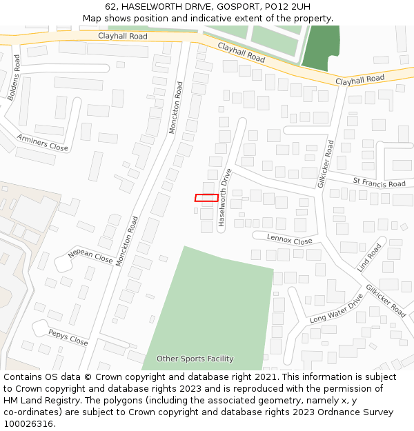 62, HASELWORTH DRIVE, GOSPORT, PO12 2UH: Location map and indicative extent of plot