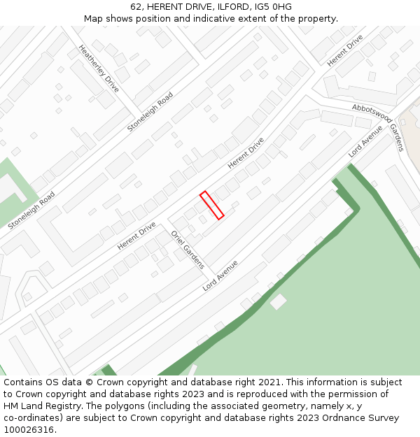 62, HERENT DRIVE, ILFORD, IG5 0HG: Location map and indicative extent of plot