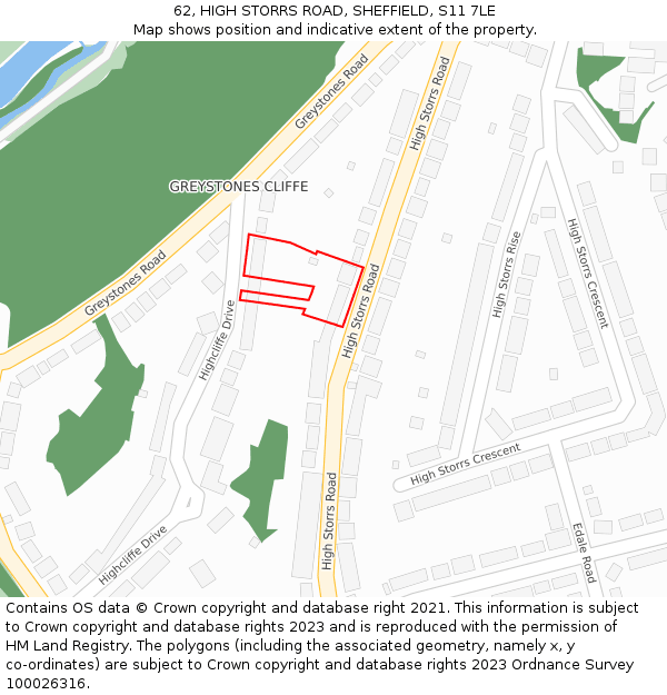 62, HIGH STORRS ROAD, SHEFFIELD, S11 7LE: Location map and indicative extent of plot