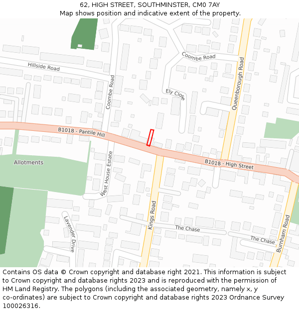 62, HIGH STREET, SOUTHMINSTER, CM0 7AY: Location map and indicative extent of plot