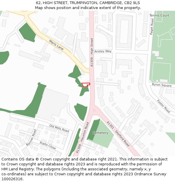 62, HIGH STREET, TRUMPINGTON, CAMBRIDGE, CB2 9LS: Location map and indicative extent of plot
