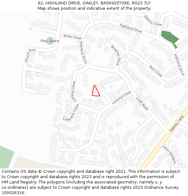 62, HIGHLAND DRIVE, OAKLEY, BASINGSTOKE, RG23 7LY: Location map and indicative extent of plot