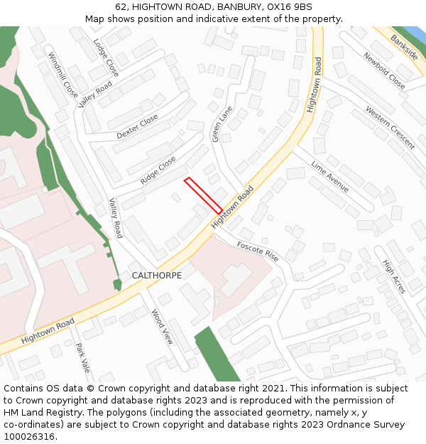 62, HIGHTOWN ROAD, BANBURY, OX16 9BS: Location map and indicative extent of plot