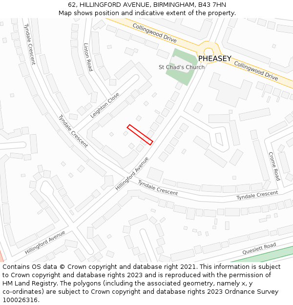 62, HILLINGFORD AVENUE, BIRMINGHAM, B43 7HN: Location map and indicative extent of plot