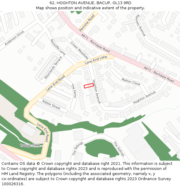 62, HOGHTON AVENUE, BACUP, OL13 9RD: Location map and indicative extent of plot