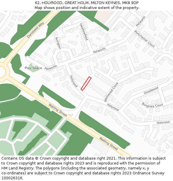 62, HOLYROOD, GREAT HOLM, MILTON KEYNES, MK8 9DP: Location map and indicative extent of plot