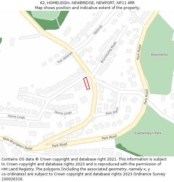 62, HOMELEIGH, NEWBRIDGE, NEWPORT, NP11 4RR: Location map and indicative extent of plot