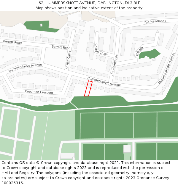 62, HUMMERSKNOTT AVENUE, DARLINGTON, DL3 8LE: Location map and indicative extent of plot