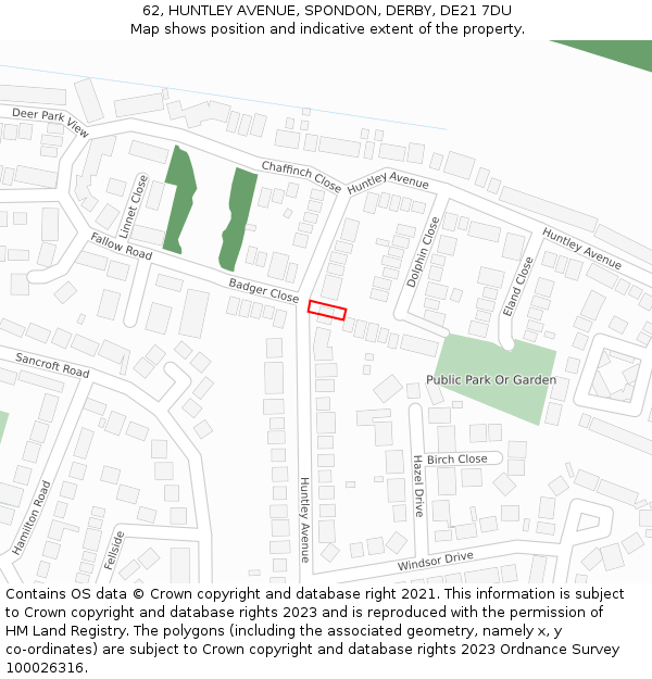 62, HUNTLEY AVENUE, SPONDON, DERBY, DE21 7DU: Location map and indicative extent of plot