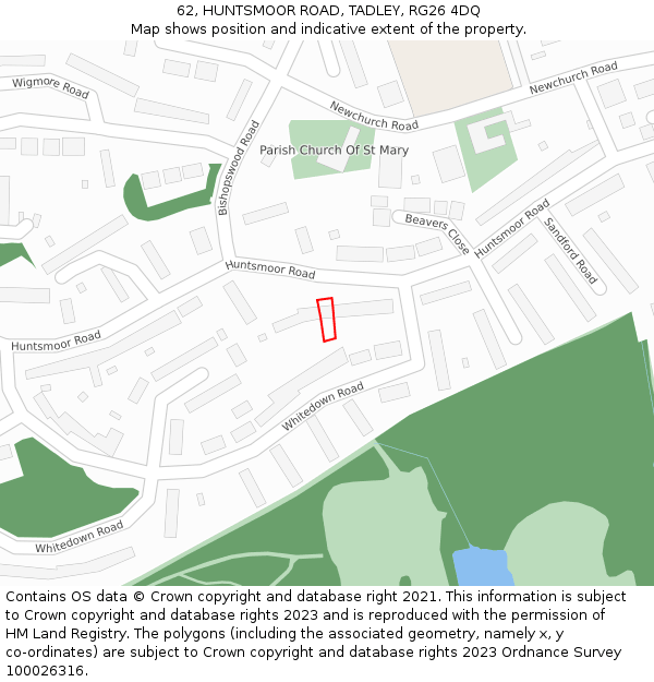 62, HUNTSMOOR ROAD, TADLEY, RG26 4DQ: Location map and indicative extent of plot