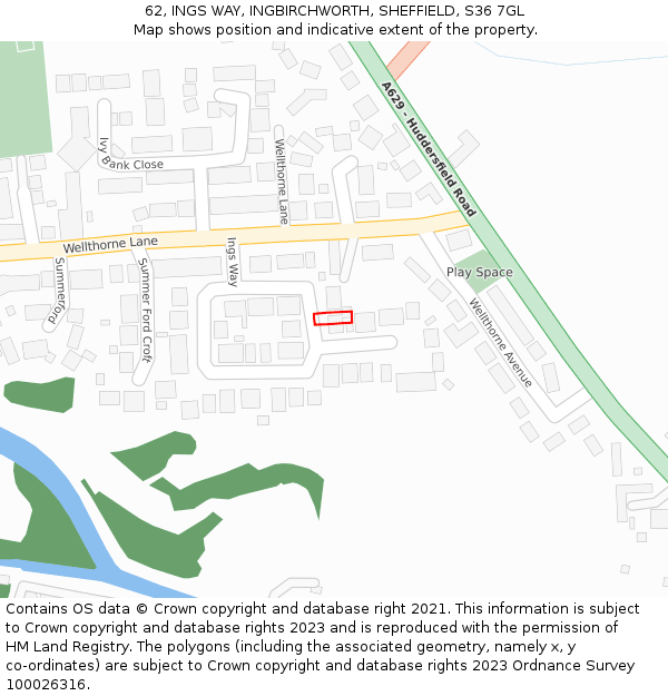 62, INGS WAY, INGBIRCHWORTH, SHEFFIELD, S36 7GL: Location map and indicative extent of plot