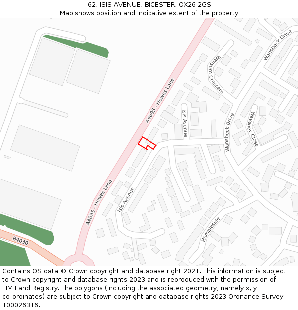 62, ISIS AVENUE, BICESTER, OX26 2GS: Location map and indicative extent of plot