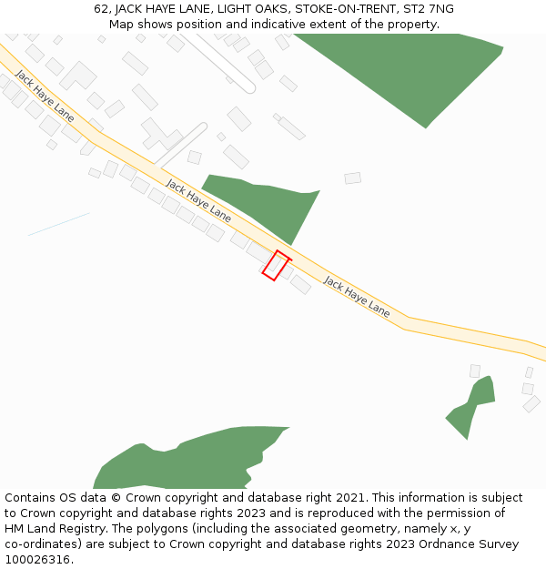 62, JACK HAYE LANE, LIGHT OAKS, STOKE-ON-TRENT, ST2 7NG: Location map and indicative extent of plot