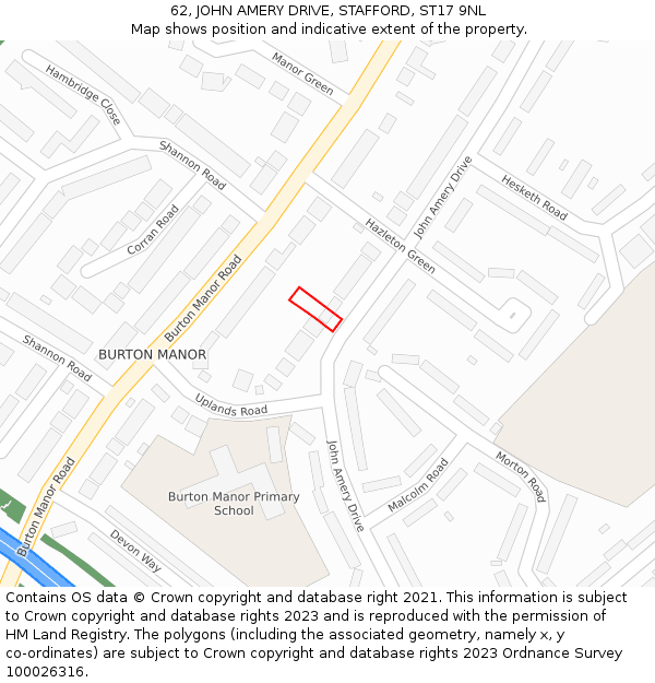 62, JOHN AMERY DRIVE, STAFFORD, ST17 9NL: Location map and indicative extent of plot