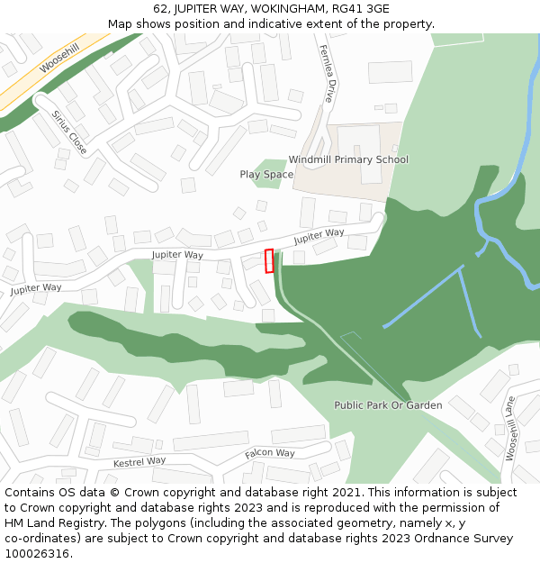 62, JUPITER WAY, WOKINGHAM, RG41 3GE: Location map and indicative extent of plot