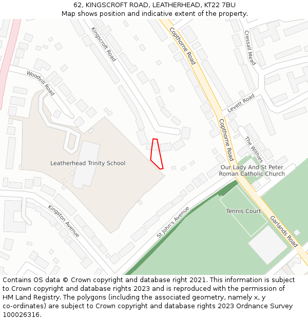 62, KINGSCROFT ROAD, LEATHERHEAD, KT22 7BU: Location map and indicative extent of plot