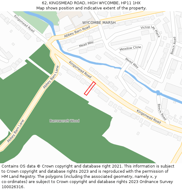 62, KINGSMEAD ROAD, HIGH WYCOMBE, HP11 1HX: Location map and indicative extent of plot