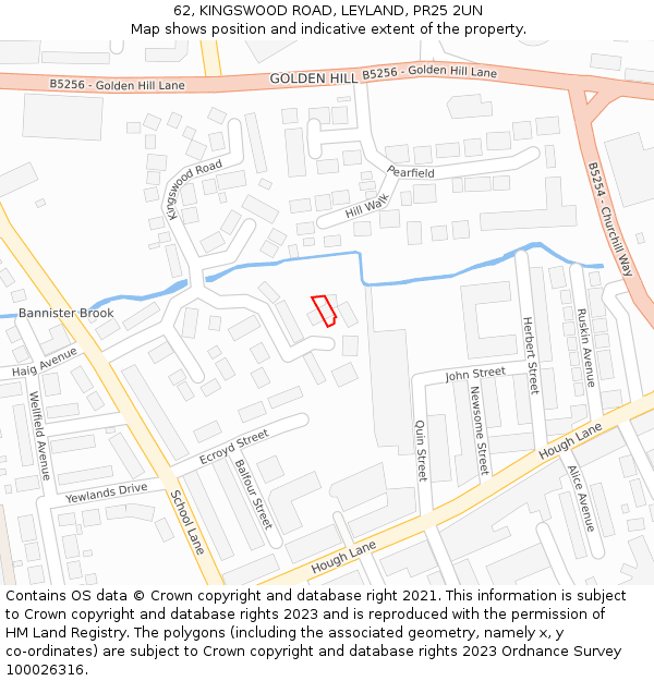 62, KINGSWOOD ROAD, LEYLAND, PR25 2UN: Location map and indicative extent of plot