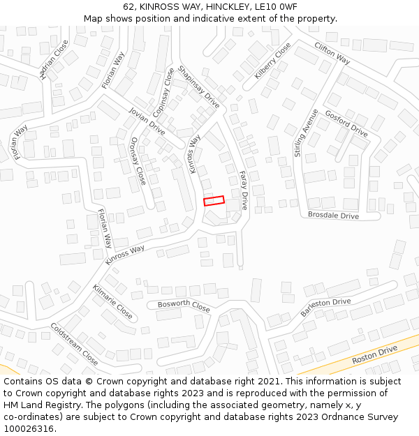 62, KINROSS WAY, HINCKLEY, LE10 0WF: Location map and indicative extent of plot