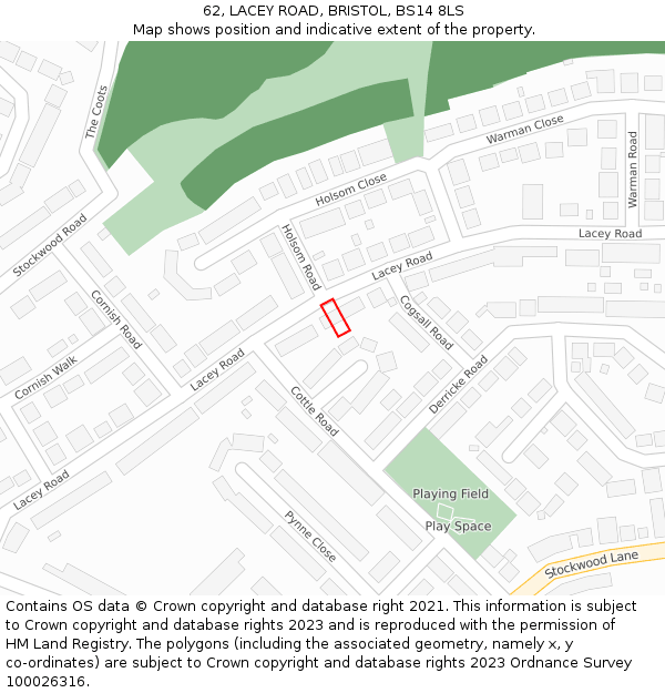 62, LACEY ROAD, BRISTOL, BS14 8LS: Location map and indicative extent of plot