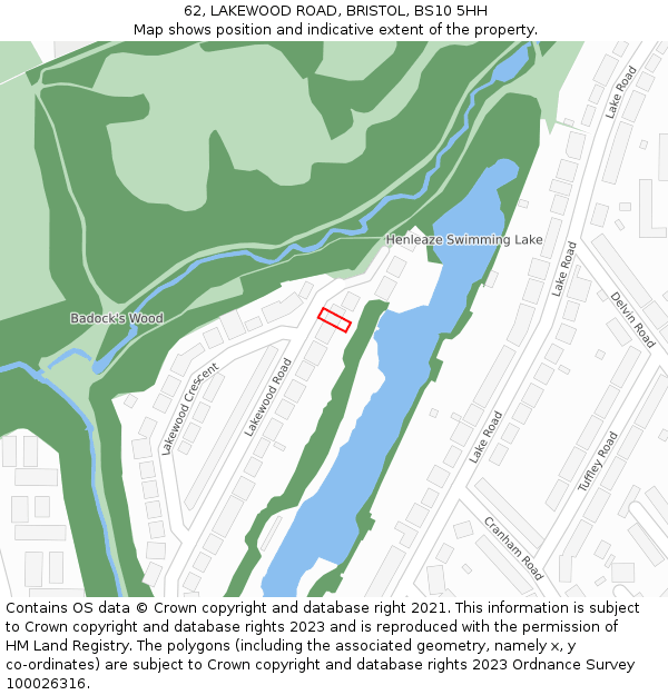 62, LAKEWOOD ROAD, BRISTOL, BS10 5HH: Location map and indicative extent of plot