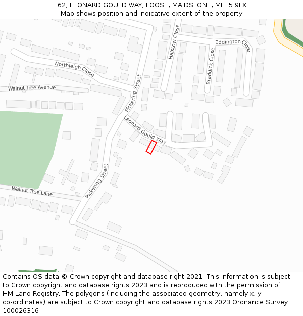 62, LEONARD GOULD WAY, LOOSE, MAIDSTONE, ME15 9FX: Location map and indicative extent of plot