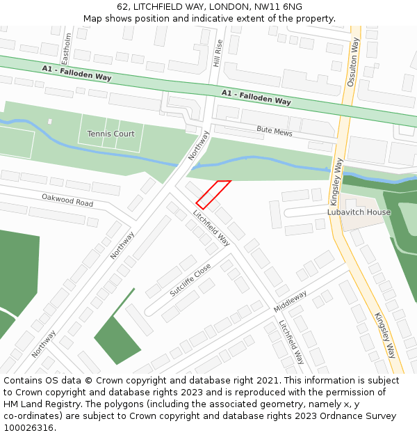 62, LITCHFIELD WAY, LONDON, NW11 6NG: Location map and indicative extent of plot