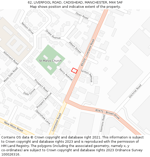 62, LIVERPOOL ROAD, CADISHEAD, MANCHESTER, M44 5AF: Location map and indicative extent of plot
