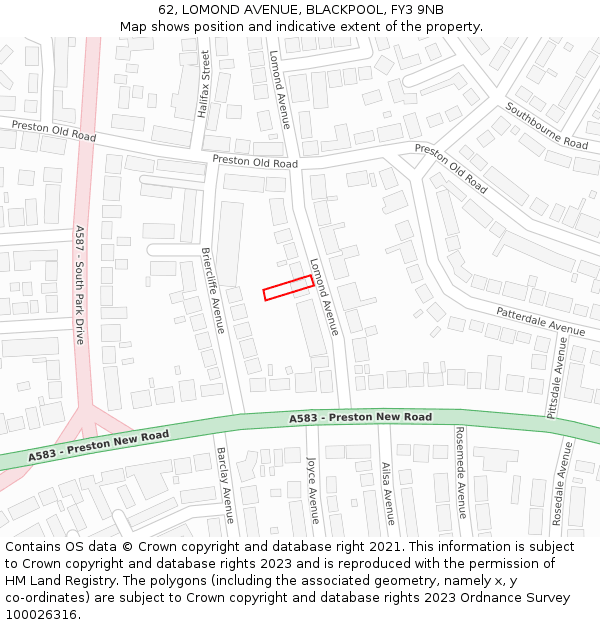 62, LOMOND AVENUE, BLACKPOOL, FY3 9NB: Location map and indicative extent of plot