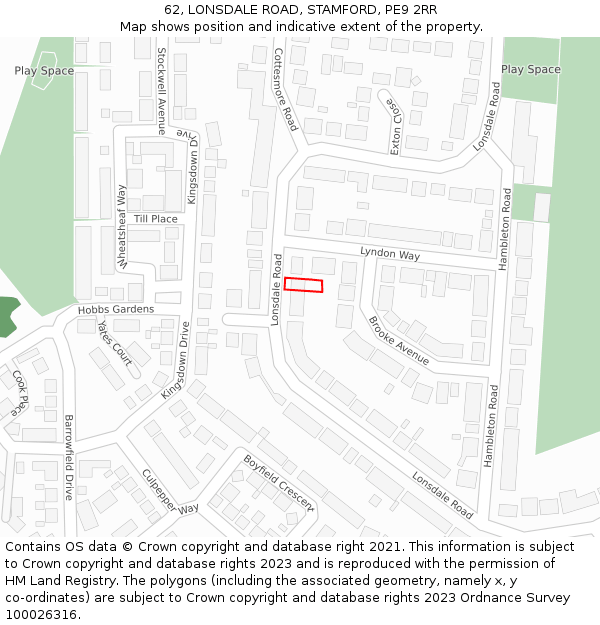 62, LONSDALE ROAD, STAMFORD, PE9 2RR: Location map and indicative extent of plot